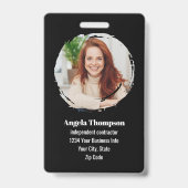 Black Modern Photo QR Code Employee バッジ (正面)