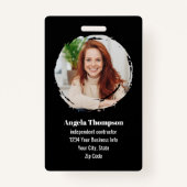 Black Modern Photo QR Code Employee バッジ (正面)