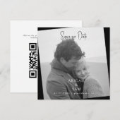  Black Modern Photo Wedding Square Save the Date 招待状 (正面/裏面)