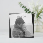  Black Modern Photo Wedding Square Save the Date 招待状 (スタンド正面)