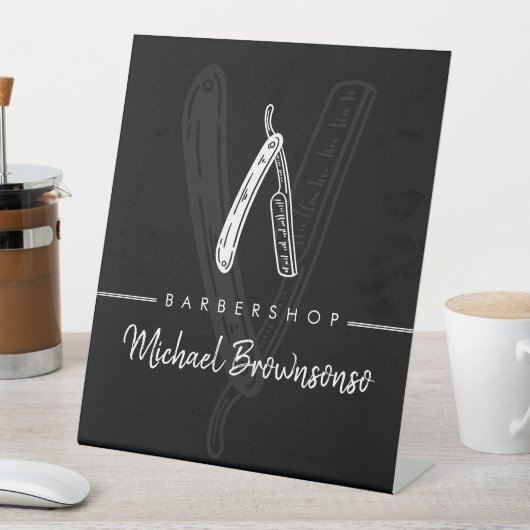 Black Modern Razor Barber 台座サイン (インサイチュ)