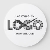 Black Modern Rectangular Logo ラージ壁時計 (正面)