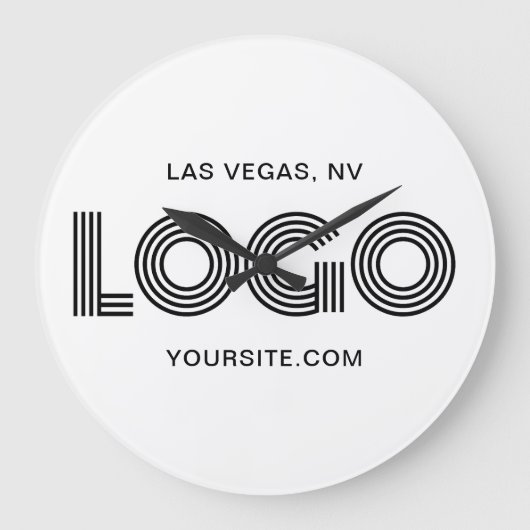 Black Modern Rectangular Logo ラージ壁時計 (正面)