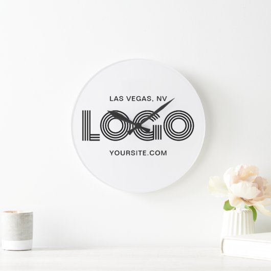 Black Modern Rectangular Logo ラージ壁時計 (ホーム)