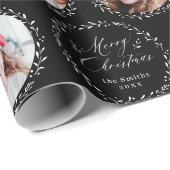 Black Modern Script Merry Christmas Family 6 photo ラッピングペーパー (ロールコーナー)