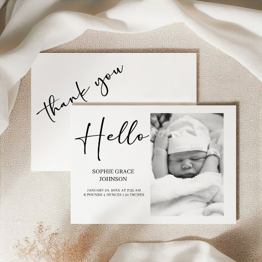Black Modern Simple Script Baby Announcement 招待状