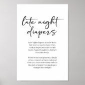 Black Modern Simple Script Baby Late Night Diaper ポスター (正面)