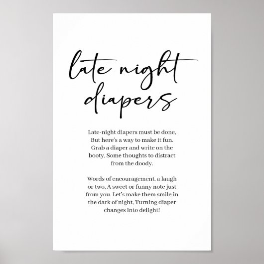 Black Modern Simple Script Baby Late Night Diaper ポスター (正面)