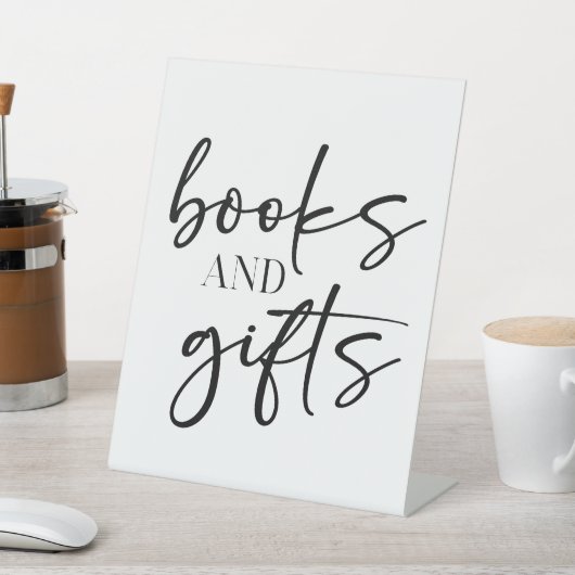 Black Modern Simple Script Baby Shower Books Gifts 台座サイン (インサイチュ)