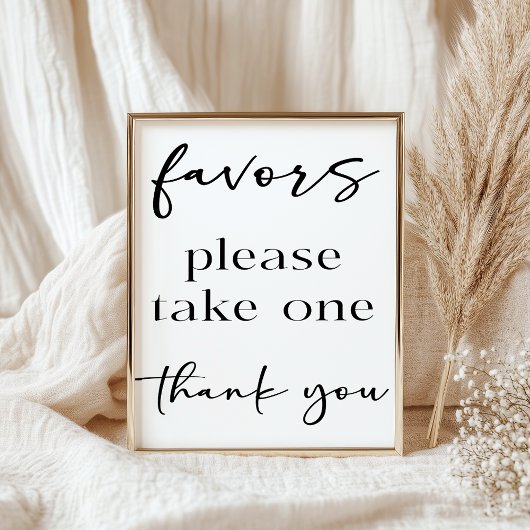 Black Modern Simple Script Baby Shower Favors ポスター