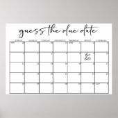 Black Modern Simple Script Baby Shower Guess Date ポスター (正面)