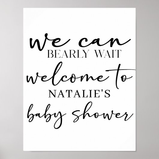 Black Modern Simple Script Baby Shower Sign ポスター (正面)