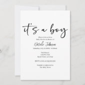 Black Modern Simple Script Boy Baby Shower 招待状 (正面)