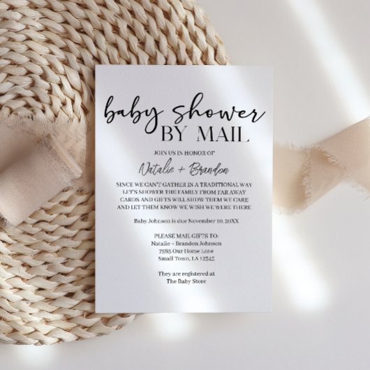 Black Modern Simple Script By Mail Baby Shower 招待状