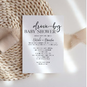 Black Modern Simple Script Drive-By Baby Shower 招待状