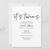 Black Modern Simple Script Twins Baby Shower 招待状 (正面)