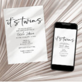 Black Modern Simple Script Twins Baby Shower 招待状