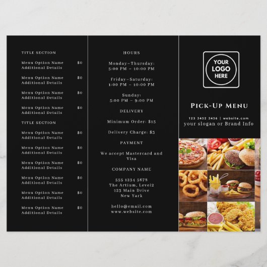 Black Modern Takeout Menu | Custom Restaurant (正面)