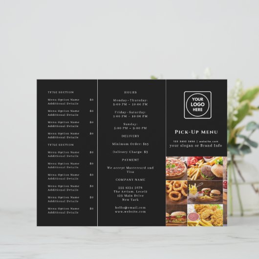 Black Modern Takeout Menu | Custom Restaurant (スタンド正面)