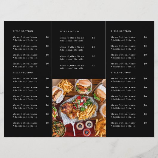 Black Modern Takeout Menu | Custom Restaurant (裏面)