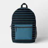Black & Modern Teal Blue Line Art Backpack プリントバックパック (正面)