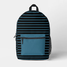 Black & Modern Teal Blue Line Art Backpack  プリントバックパック