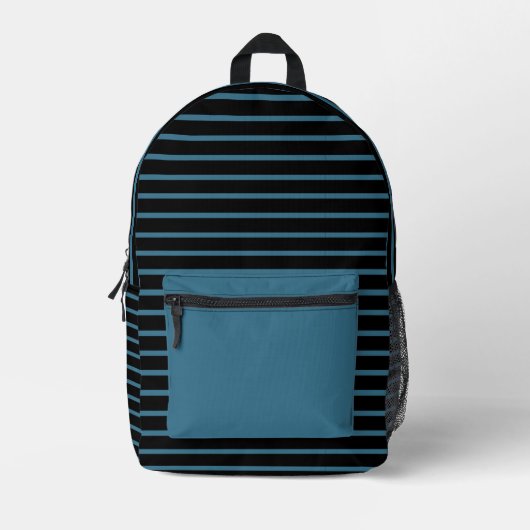 Black & Modern Teal Blue Line Art Backpack  プリントバックパック (正面)