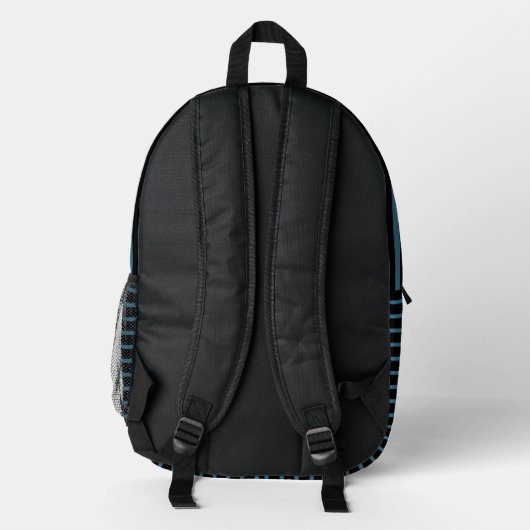 Black & Modern Teal Blue Line Art Backpack プリントバックパック (裏面)