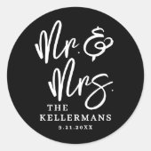 Black Modern Wedding ラウンドシール (正面)