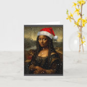 Black Mona Lisa African American Christmas Santa H カード (黄色い花)