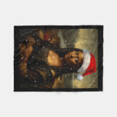Black Mona Lisa African American Christmas Santa H フリースブランケット (正面(横))