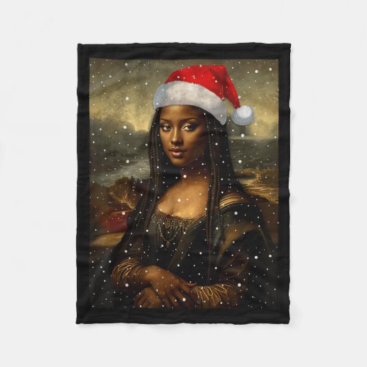 Black Mona Lisa African American Christmas Santa H フリースブランケット (正面)