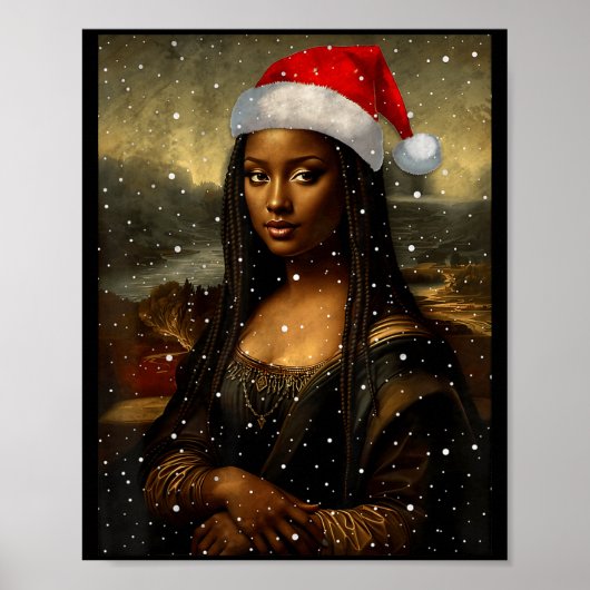 Black Mona Lisa African American Christmas Santa H ポスター (正面)