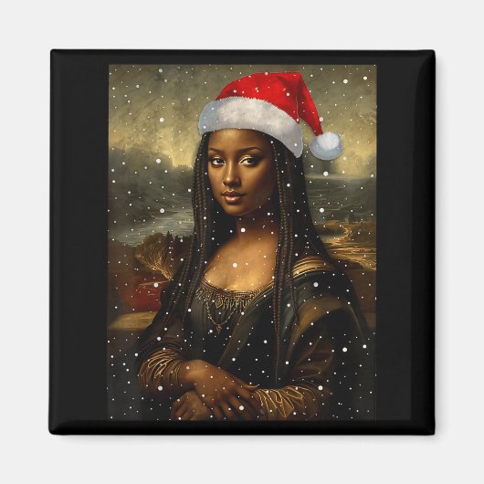 Black Mona Lisa African American Christmas Santa H マグネット (正面)