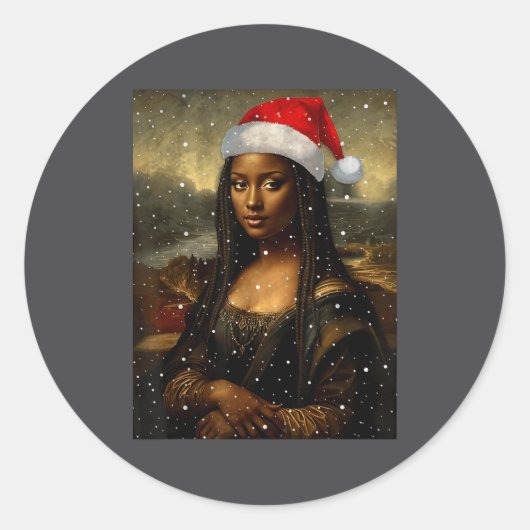 Black Mona Lisa African American Christmas Santa H ラウンドシール (正面)