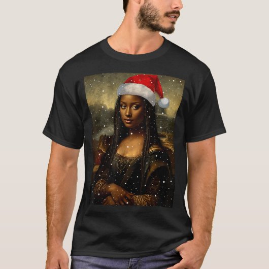 Black Mona Lisa African American Christmas Santa H Tシャツ (正面)