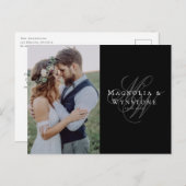 Black Monogramの結婚写真ありがとう ポストカード (正面/裏面)