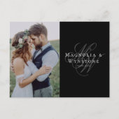 Black Monogramの結婚写真ありがとう ポストカード (正面)