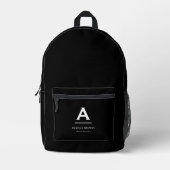 Black Monogram Backpack | Modern Minimalist Custom プリントバックパック (正面)
