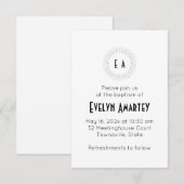 Black Monogram Circle Baptism Invitation エンクロージャーカード (正面/裏面)