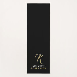 Black Monogram Gold Initial White Name Stylish Men ヨガマット