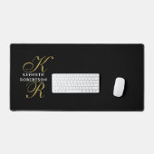 Black Monogram Gold White Manly Minimalist Elegant デスクマット (キーボード&マウス)