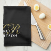 Black Monogram Minimalist Gold White Elegant Men  キッチンタオル (四つ折り)