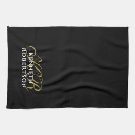 Black Monogram Minimalist Gold White Elegant Men  キッチンタオル