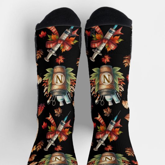 Black Monogram Nurse Autumn Essentials Crew Socks ソックス (上部)