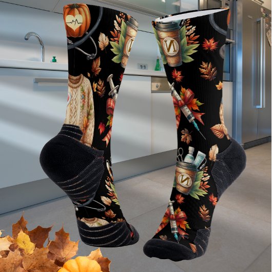 Black Monogram Nurse Autumn Essentials Crew Socks ソックス