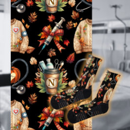 Black Monogram Nurse Autumn Essentials Crew Socks ソックス