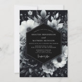 Black Moody Bloom Wedding 招待状 (正面)