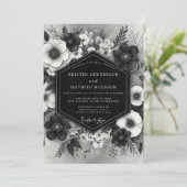 Black Moody Floral Romance Wedding 招待状 (スタンド正面)