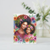 Black Mother and Daughter Floral Watercolor ポストカード (スタンド正面)